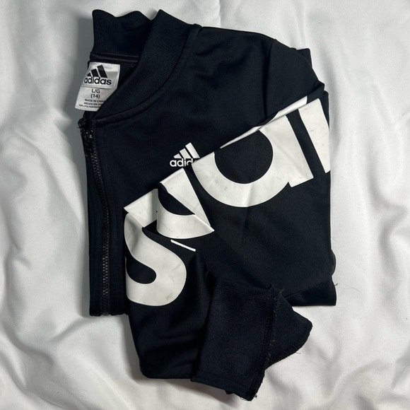 adidas Youth Unisex Track Jacket - Black/White, Size L (14) - Picture 3 of 12